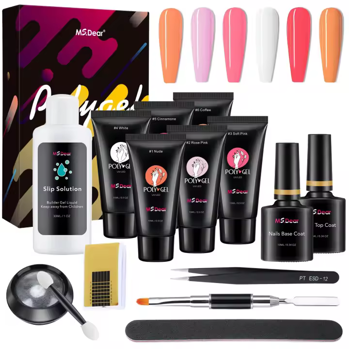 Ms.dear-gel de Extensión de Uñas de Seis Colores - Set de 16 Piezas para Salón de Manicura - Conjunto de Iniciación - Paquete de 6 Unidades de Gel de Extensión - Mezcla Multicolor - 1