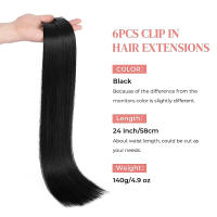 Extensiones De Cabello Sintético 6Pcs/Set 22 Pulgadas Rizado Recto Ombre Fibra Resistente Al Calor Con 16 Clip Para Mujeres Uso Diario - details 4