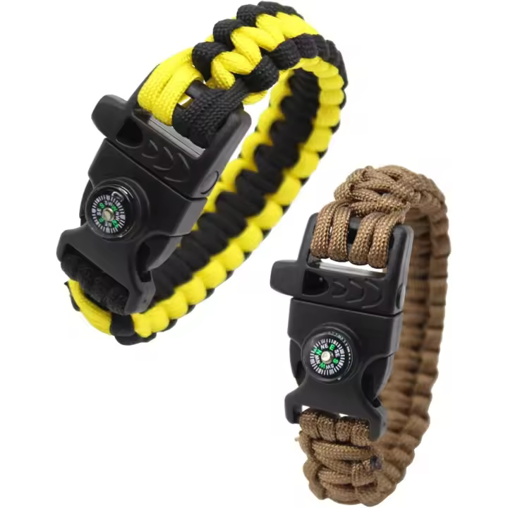 2 piezas de pulsera trenzada Paracord, pulsera de supervivencia al aire libre, pulsera Paracord multipropósito, silbato, brújula (como se muestra en la Figura 3) - 1