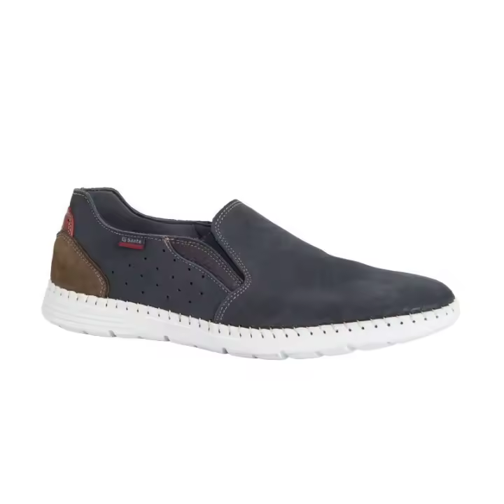 Mocasin DJ Santa Hombre Confort Piel Nobuck Referencia: 4119 Marino Mocasín con elásticos a los lados, cómodo y con diseño Joven. Fabricado en piel nobuk azul marino con forro de Micro Fibra que favorece la transpiración del pie. - 1
