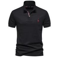 MOV-Camiseta POLO bordada con ciervo de algodón 80% de talla europea de alta calidad para hombre, camiseta básica de manga corta con solapa de color sólido para hombre，Manga corta lavada en color sólido suelto de alta calidad - details 6