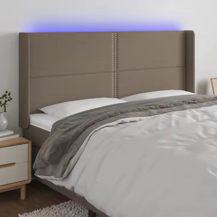 vidaXL Cabecero con LED de tela gris taupe 183x16x118/128 cm - 1