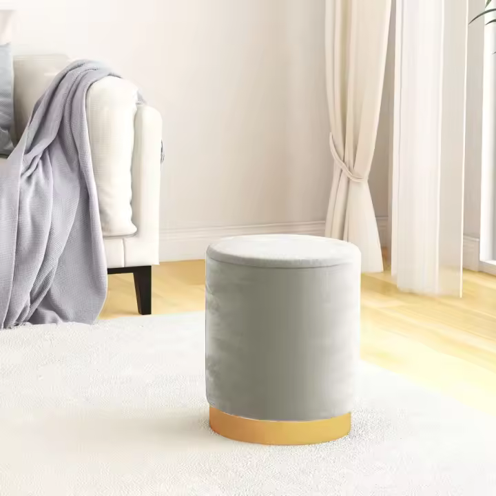vidaXL Taburete con almacenaje redondo terciopelo gris claro - 1
