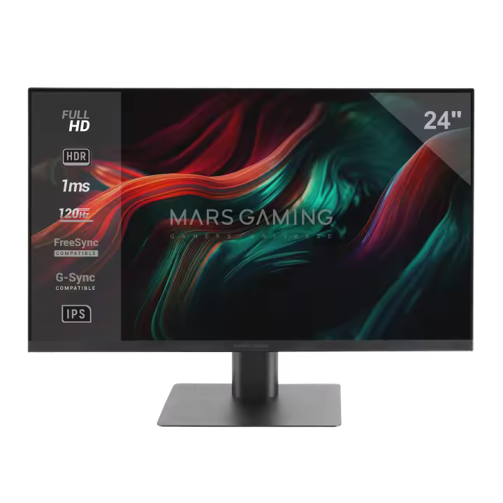 Mars Gaming MV-24, Monitor 24” IPS FHD 120Hz, HDR10 1ms, FreeSync y G-SYNC, Monitor PC con Altavoces Integrados, Inclinación 25°, Low Blue Light y Flicker Free, HDMI + DisplayPort + Jack 3.5mm, Monitor de Ordenador Negro o Blanco - 1