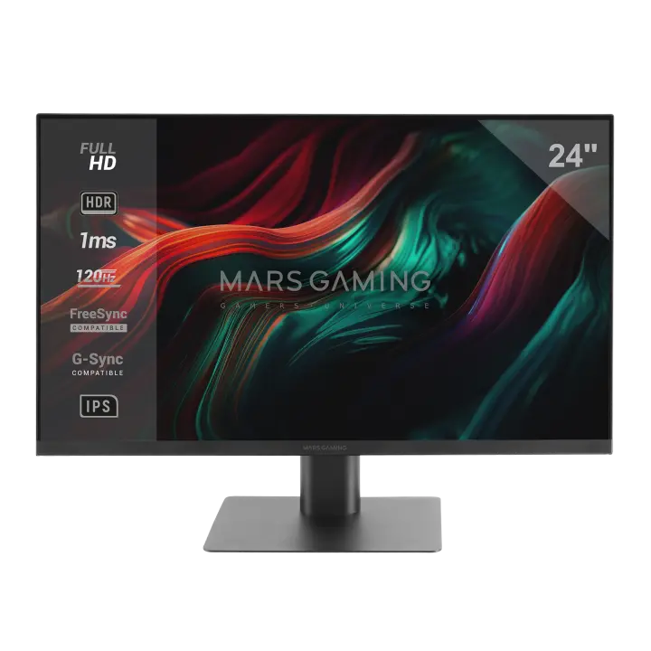 Mars Gaming MV-24, Monitor 24” IPS FHD 120Hz, HDR10 1ms, FreeSync y G-SYNC, Monitor PC con Altavoces Integrados, Inclinación 25°, Low Blue Light y Flicker Free, HDMI + DisplayPort + Jack 3.5mm, Monitor de Ordenador Negro o Blanco - 1