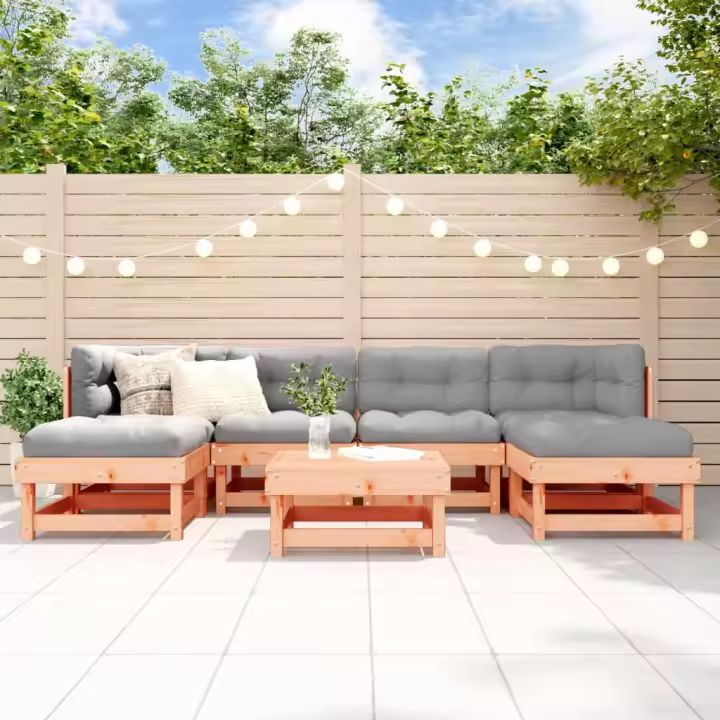 vidaXL Juego de muebles jardín 7 pzas y cojines madera abeto Douglas - 1