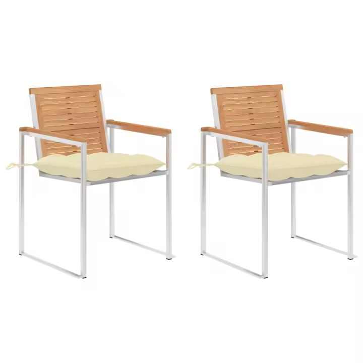 vidaXL Sillas de jardín con cojines 2 uds madera maciza teca y acero - 1