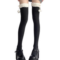 Calcetines De Pierna Alta Para Mujer 1Paquete Calcetines Gruesos Y Calientes Para Otoño E Invierno Diseño Lolita Blanco Y Negro - details 0