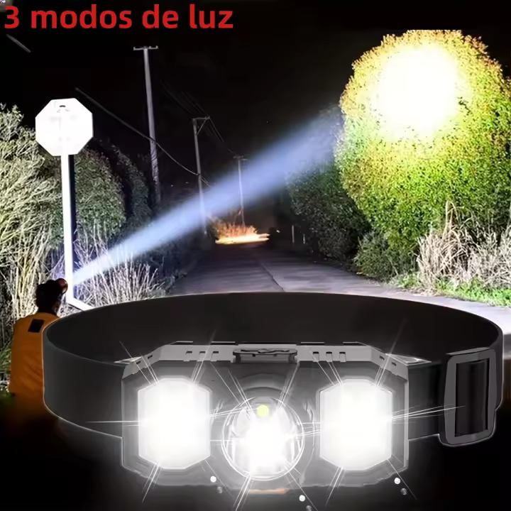 Linterna Frontal LED Potente Recargable Para Camping 3 Modos Impermeable IP65 Para Pesca Y Correr Luz LED Alta Potencia COB - 1