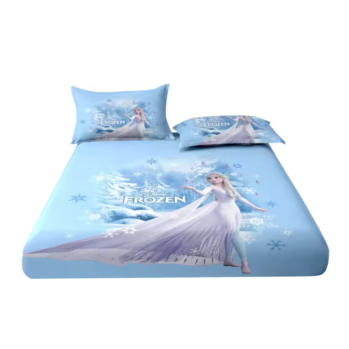 Sábana Ajustada Impresa Con Diseño De Elsa De Disney 100% Poliéster Con Acabado Fosforescente Sin Funda De Almohada Para Dormitorio - 1