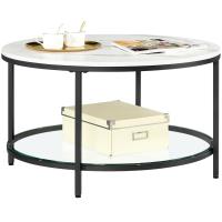 Mesa de centro redonda con estilo moderno, imitación de mármol y estante de vidrio templado, fácil montaje, ideal para salón, color blanco o negro - details 0