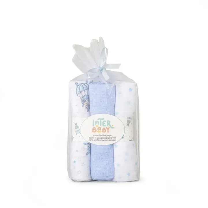 Pack 3 gasas / muselinas osito paracaidista para bebé Interbaby - 1