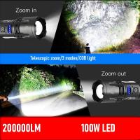 Linterna LED De 100W Más Potente Con Cargador Tipo-C Y Batería Integrada 4000 mAh Zoom Luz De Destello Super Brillante Para Aventuras Al Aire Libre Y Rescate - details 7