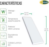 CLAR - Plafon LED techo Rectangular 90x30, Panel LED Superficie, Plafon Rectangular LED de techo, 36W (Pack 1) - details 0