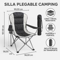 TIENDA EURASIA - Silla Playa o Camping Plegable, Estructura Acero, Respaldo Alto y Acolchado, Tela de Poliéster, con Funda de Transporte, 90x56x105 cm, Color Aleatorio - details 0