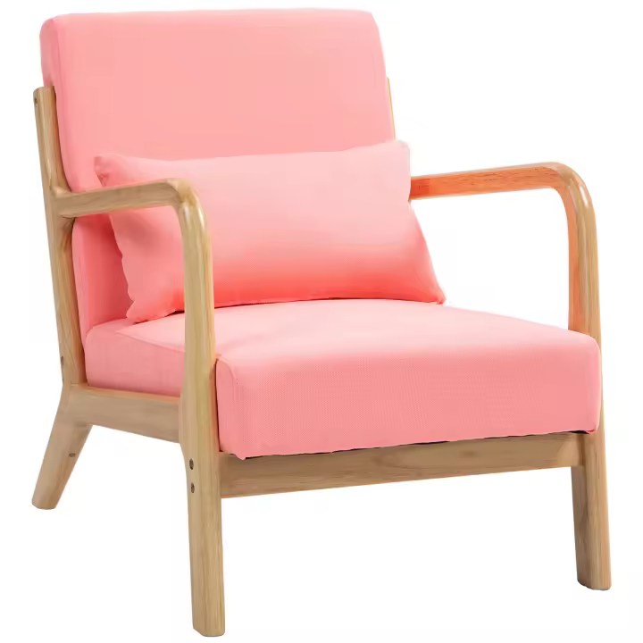 HOMCOM Butaca de Salón Butaca Nórdica Sillón de Salón con Reposabrazos Cojín y Marco de Madera de Caucho para Dormitorio Carga 120 kg 61x78x76 cm - 1
