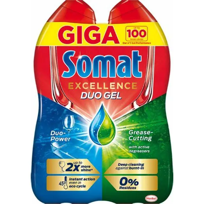 Somat Excellence Gel Anti-Grasa 100 lavados), detergente lavavajillas desengrasante, lavavajilla líquido automático en botella, jabón para platos con desengrasantes activos - 1
