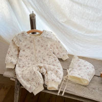 Rompeveranos Para Bebé Niña Con Sombrero Y Acolchado De Pelo Estampado Floral Estilo Coreano Invierno Cierre De Cremallera Longitud Completa - details 8