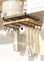 Estante Colgante Para Cocina Bajo Armario De Acero Negro Organizador Para Tablas De Cortar Tapas De Olla Y Cuchillos - details 2