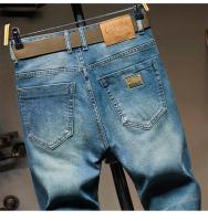Jeans Azul Vintage Para Hombre Ajustados Pantalones De Motociclista De Moda Otoño Streetwear Para Piernas Pequeñas Estilo Coreano Denim Casual Cierre Con Cremallera mid Weight - details 9