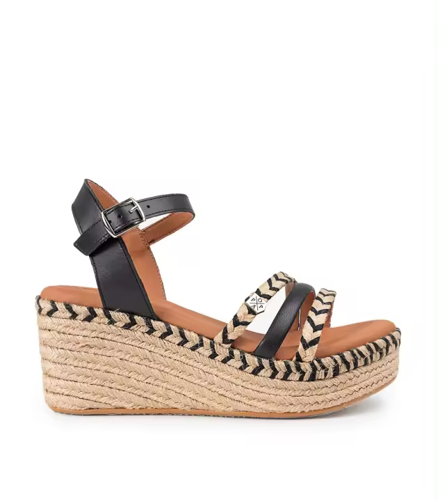 Sandalias de yute con cuña negras para mujer Popa Albany con acabado en cuerda - 1