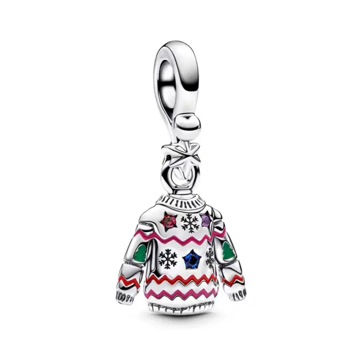 PANDORA  Dije de suéter navideño con grabado en la parte posterior, esmalte artesanal, con cuentas, regalo de cumpleaños y vacaciones, 793596C01 - 1