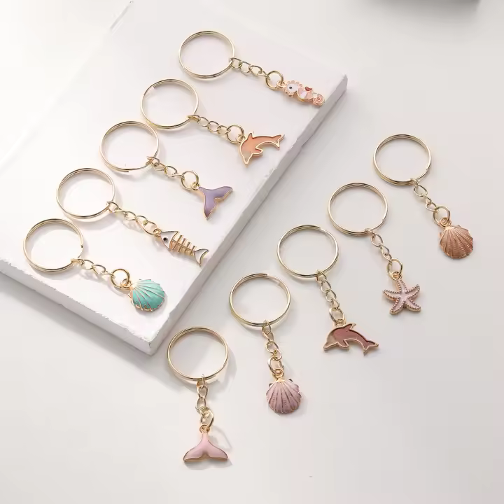 Llavero De Animal Marítimo Para Navidad 10 Piezas Con Colgante De Cuerpo De Pez Delfín Caballito De Mar Y Concha Accesorios De Moda Unisex - 1
