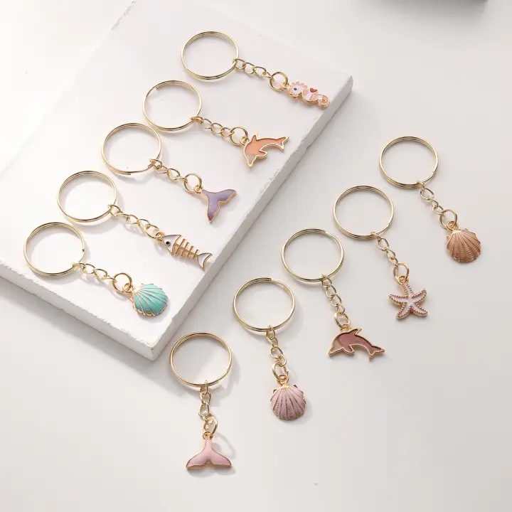 Llavero De Animal Marítimo Para Navidad 10 Piezas Con Colgante De Cuerpo De Pez Delfín Caballito De Mar Y Concha Accesorios De Moda Unisex - 1