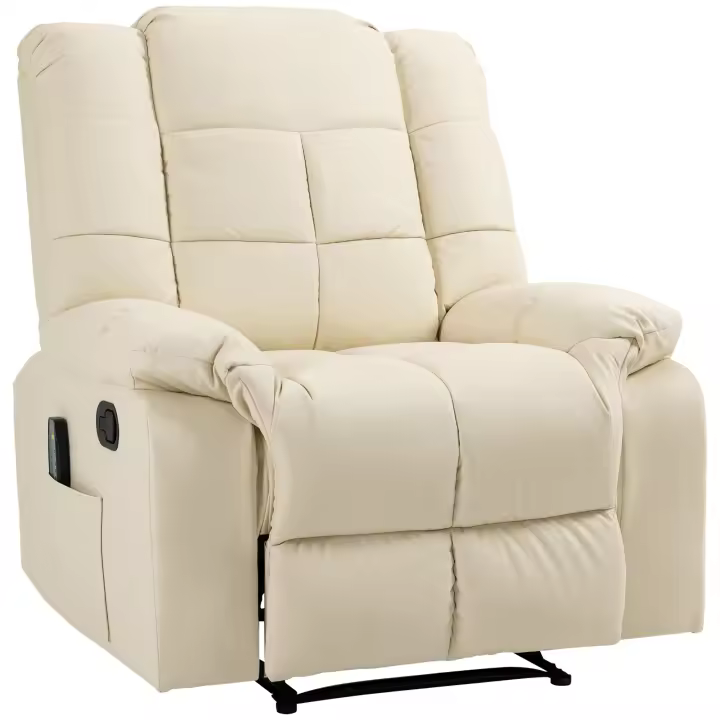 Asiento de masaje Sillón TV Sillón reclinable Eléctrico con función masaje de pelo Madera Arce Espuma Crema Blanco 94x99 cm para relajarse - 1