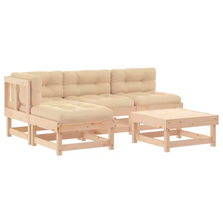 vidaXL Juego de muebles de jardín 5 piezas y cojines madera maciza - 1