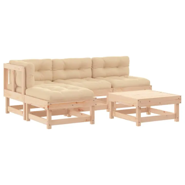 vidaXL Juego de muebles de jardín 5 piezas y cojines madera maciza - 1