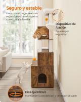 Árbol moderno para gatos de 185 cm con rascador y arenero, torre con plataformas y cojines lavables, greige o marrón rústico - details 9