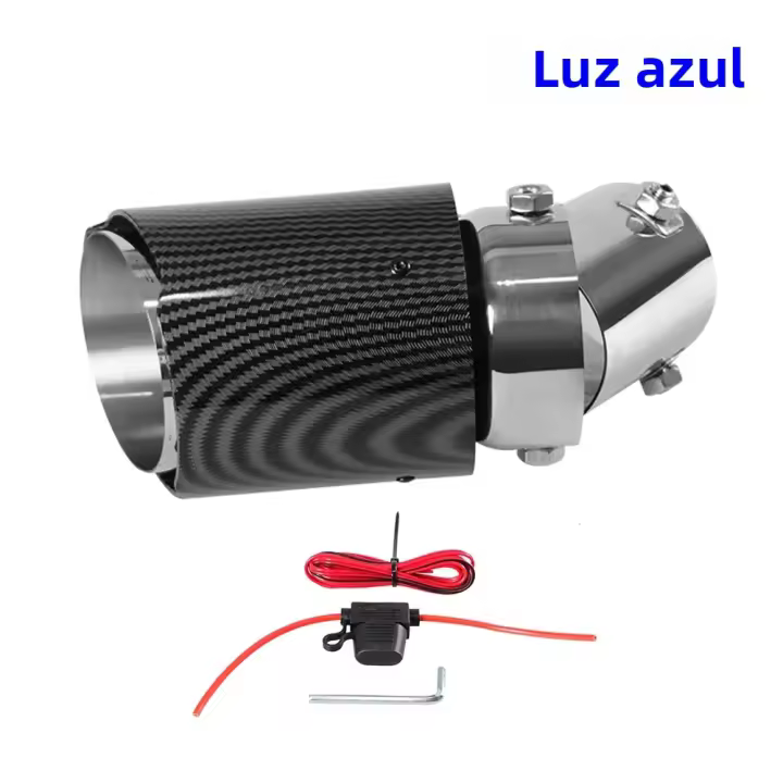 Tubo De Escape De Coche Universal Ajustable LED Con Luz De Flama Salida Individual Modificada Pieza De Aluminio Y Fibra De Carbono - 1