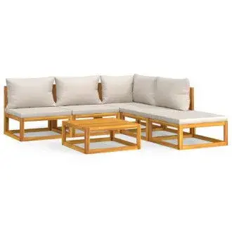 VIDAXL 3155299 set de sofás y reposapiés para jardín de 6 piezas fabricado en madera de acacia con cojines gris claro vida xl - 1