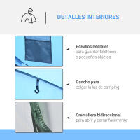 Outsunny Tienda de Campaña Pop up para 4-5 Personas Tienda de Camping Instantánea con Ventanas Bolsillos y Bolsa de Transporte Impermeable Anti-UV 263,5x220x123 cm - details 4