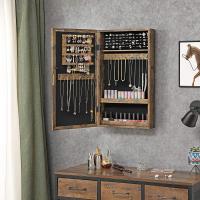 Espejo joyero de pared, organizador espacioso en marrón rústico o blanco, ahorro de espacio ideal para accesorios, con cerradura y 2 llaves, 37x10x67 cm - details 10
