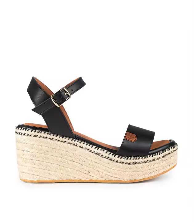 Sandalias de yute negras con cuña Popa Arambol en piel - 1