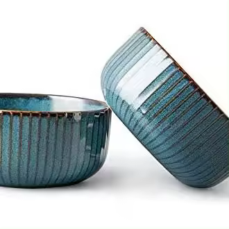 Ensaladera de fideos Lamian de porcelana azul de grano grande de 1000 ml, tazón de sopa (2 paquetes) - 1