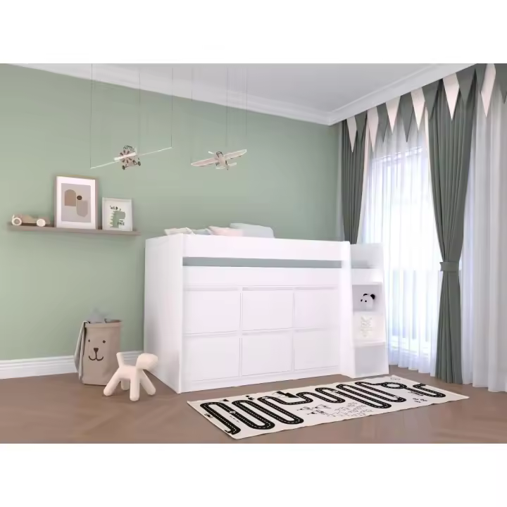 Vente-unique - Cama alta 90 x 190 cm con 6 cajones - blanco - CAMALETI - 1