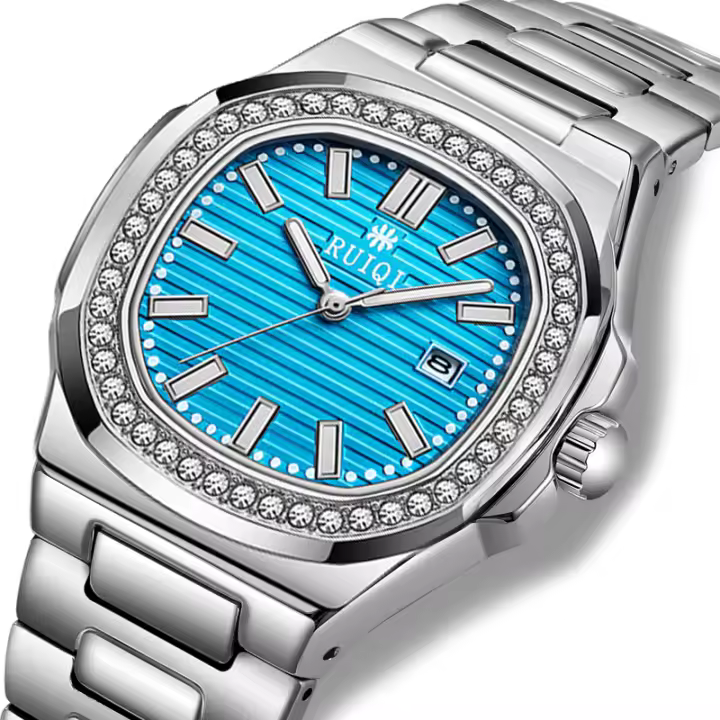 Reloj De Pulsera De Cuarzo Para Hombres RUIQI Con Pulsera De Acero Inoxidable Y Incrustaciones De Diamante Resistente Al Agua Y Luminosa - 1