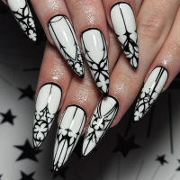 Uñas Postizas De Sello En Almendra Longas 24 Pcs Estilo Gótico Reutilizables Para Halloween Uñas Falsas Blancas Brillantes Para Mujeres - details 1