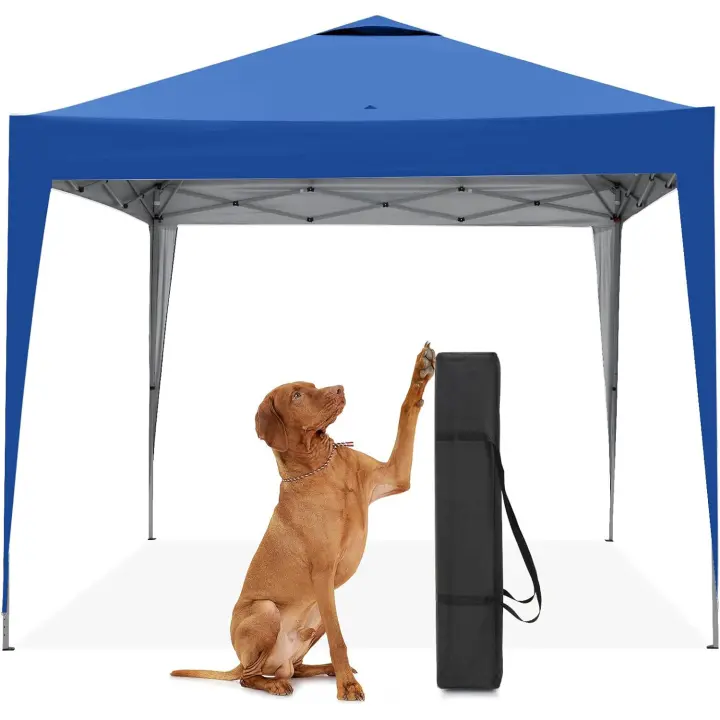 Cenador plegable resistente al agua, 3 x 3 m, estable, resistente al invierno, sistema de clic desplegable, protección UV 50+, carpa para jardín, carpa para fiestas, color azul claro - 1