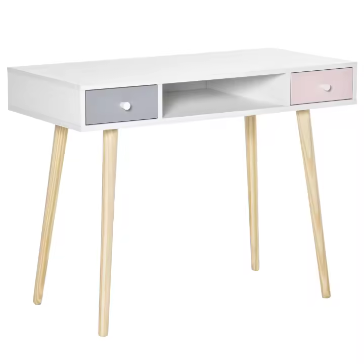 HOMCOM Mesa de Escritorio Infantil Mesa Consola con 1 Compartimento Abierto y 2 Cajones Estilo Nórdico para Estudio Entrada Dormitorio 100x48x76,5 cm Multicolor - 1