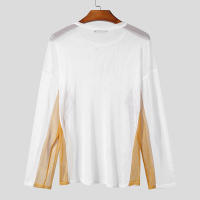 Camiseta De Hombre Con Parches De Malla Manga Larga Estilo Casual Streetwear Translúcida Suéter De Moda INCERUN - details 9
