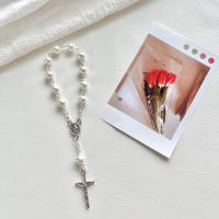 Pulsera De Perla De Vidrio Para Bebé 6/8mm Rosario Mini Cruz Cadena De Dedo Religiosa Regalo Eucarístico Unisex Clásica - details 3