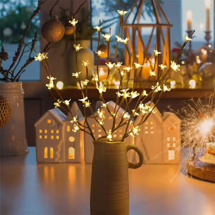 Lámparas Decorativas De Ramas De Sakura Con 20 LED Para Decoración De Casas Y Fiestas Boda DIY Cadena De Luces Sin Pilas Incluidas - 1
