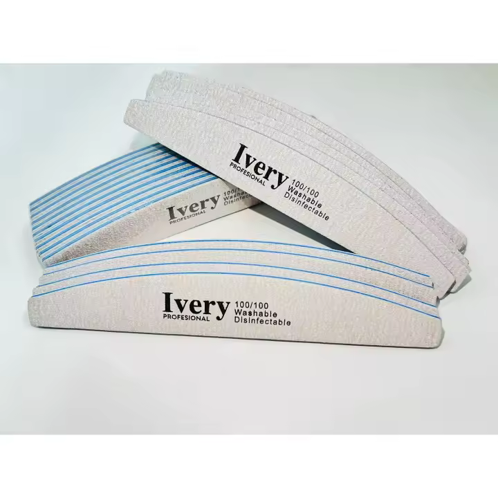 Ivery - Lima de uñas profesional, 20 unidades de doble cara, lima 100/100、100/180、150/150、180/240  grano lavable para uñas, Forma de media luna salón de peluquería, animales domésticos(Núcleo Azul) - 1