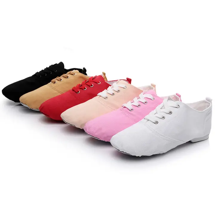 Unisex Canvas Ballet Jazz Shoes Lace up for Child and Adult Low Top Dance Shoes White Red Black Pink Camel Nude - 1
