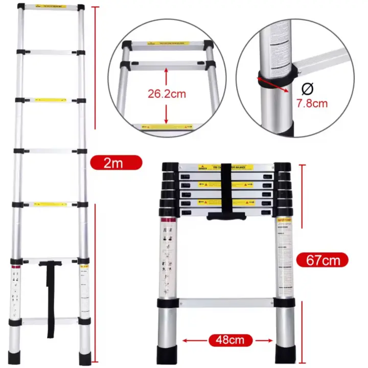 Escalera Plegable Aluminio Material de Alta Calidad y Duradero -Desde 2.0 metros  Hasta 4,4 metros - Distintas Alturas Disponibles ,Escalera Telescópica de Aluminio Multiusos EN131 (ES002 3699 4699 6599 7999 8999 H6） - 1