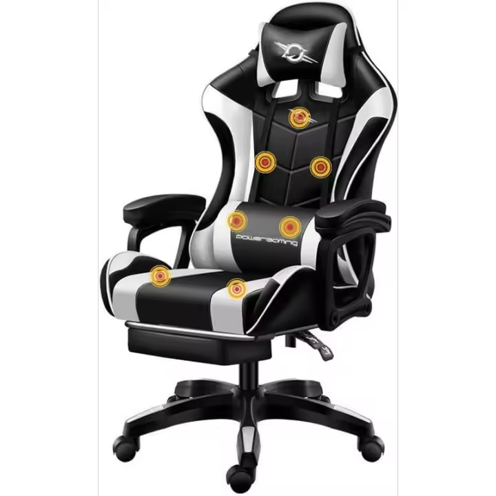 Silla Gaming PowerGaming Masaje 7 puntos Blanco/Negro Reposapiés - 1